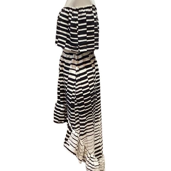 Parker black and white dress off-shoulder 100% silk size M - Picture 2 of 11